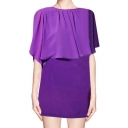 Purple Layered 1/2 Sleeve Zip Back Mini Dress