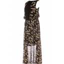 Camouflage Print Gathered Waist Sleeveless Maxi Dress