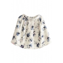 White Background Blue Flower Short A-line Skirt