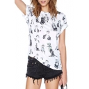White Short Sleeve Character Print Fitted T-Shirt