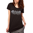 Black Short Sleeve Bat Man Print T-Shirt
