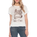 White Wolf Letter Print Loose Short Sleeve Tee