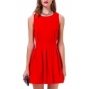Red Sleeveless Round Neck Cutout Back Dress