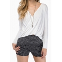 Wrap Front Long Sleeve Top with Plunge Neck