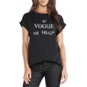 Black Short Sleeve in Vogue We Trust Print Fitted T-Shirt