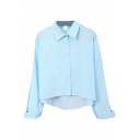 Sky Blue Lapel Crop Shirt