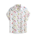 Woodpecker Print Short Sleeve Chiffon Shirt