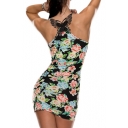Floral Print Butterfly Back Bodycon Dress