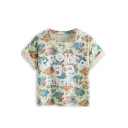 Red Letter Floral Crop Cuffed T-Shirt
