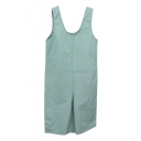 Light Green Simple Double Pockets Front Sleeveless Rompers
