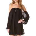 Black Strapless Off-the-Shoulder Elastic Detail Swing Dress