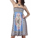 Symmetric Geo-Tribal Print Strapless Elastic Chest Dress