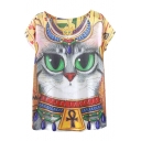 Wearing Gem Cat Print Short Sleeve T-Shirt