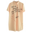 Pink Short Sleeve Letters&Heart Midi Shirt
