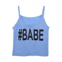 Knitting Crop Camis with Babe Print