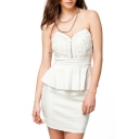 White Strapless Crochet Peplum Dress with Zipper Details