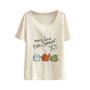 Cute Animal Embroidered White T-Shirt