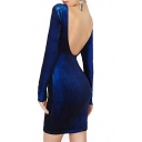 Shining Ombre Velvet Bodycon Dress with Sexy Backless