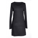 Gray Long Sleeve Round Neck Fitted Dress