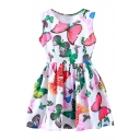 White Background Colorful Butterfly A-line Tanks Dress