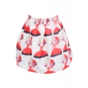 Red Dressed Girl Print High Waist White Organza Skirt