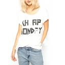 Simple White Letter Print Tunic Tee