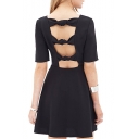 Tri Back Knot Black A-line Dress