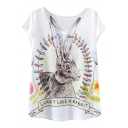 Long Ear Rabbit Print White T-Shirt
