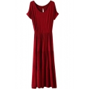 Red Short Sleeve Casual Slim Longline Dress