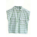 Green Plaid Short Sleeve Pocket Shirt