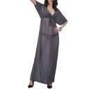 Sexy V-Neck Gray Illusion Style Maxi Holiday Cover-Up