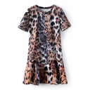 Leopard Print Short Sleeve Ruffled Dress