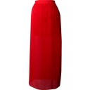 Red Elegant Side Split Chiffon Longline Skirt