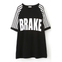 1/2 Sleeve Stripe&Brake Print Loose T-Shirt