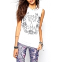 Letter and Mermaid Print Casual Tank