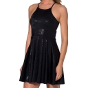 Black Geometric Pattern Shining Gilding Slip Cami Dress