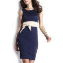 Round Neck Sleeveless Zip Back Dress with Knotted Belt