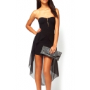 Sweet Black Strapless Fitted Dress with Dip Hem