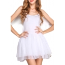 White Modal&Mesh Panel Mini A-line Slip Dress