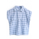 Blue Plaid Short Sleeve Pocket Shirt