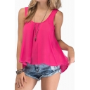 Plain Round Neck Sleeveless Chiffon Top in Loose Fit
