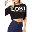 Letter Print Short Sleeve It Style Cropped T-shirt
