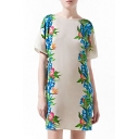 Floral Print Short Sleeve V-Back Dress