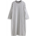 Gray Striped Round Neck Short Sleeve Midi Dress