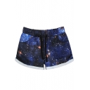 Hot Starry Sky Print Sports Shorts with Drawstring Waist