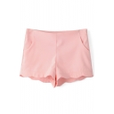 Pink High Waist Curve Hem Slim Shorts