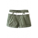 Hunter Green Cotton Shorts with Belt