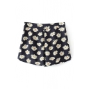 Black Background All Over Daisy Print Shorts