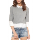 Peter Pan Collar Sweater with Crepe Contrast Trim and Zip Back