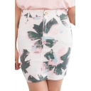 Vintage Floral Print Elastic Fitted Mini Skirt